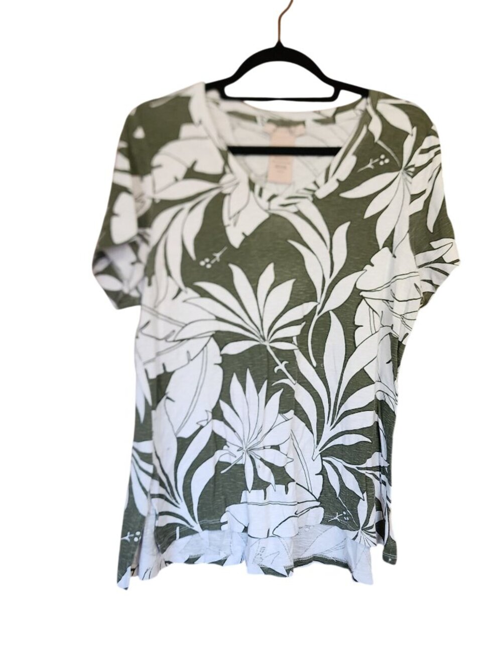Philosophy Apparel green white floral short sleeve blouse Womens Size L